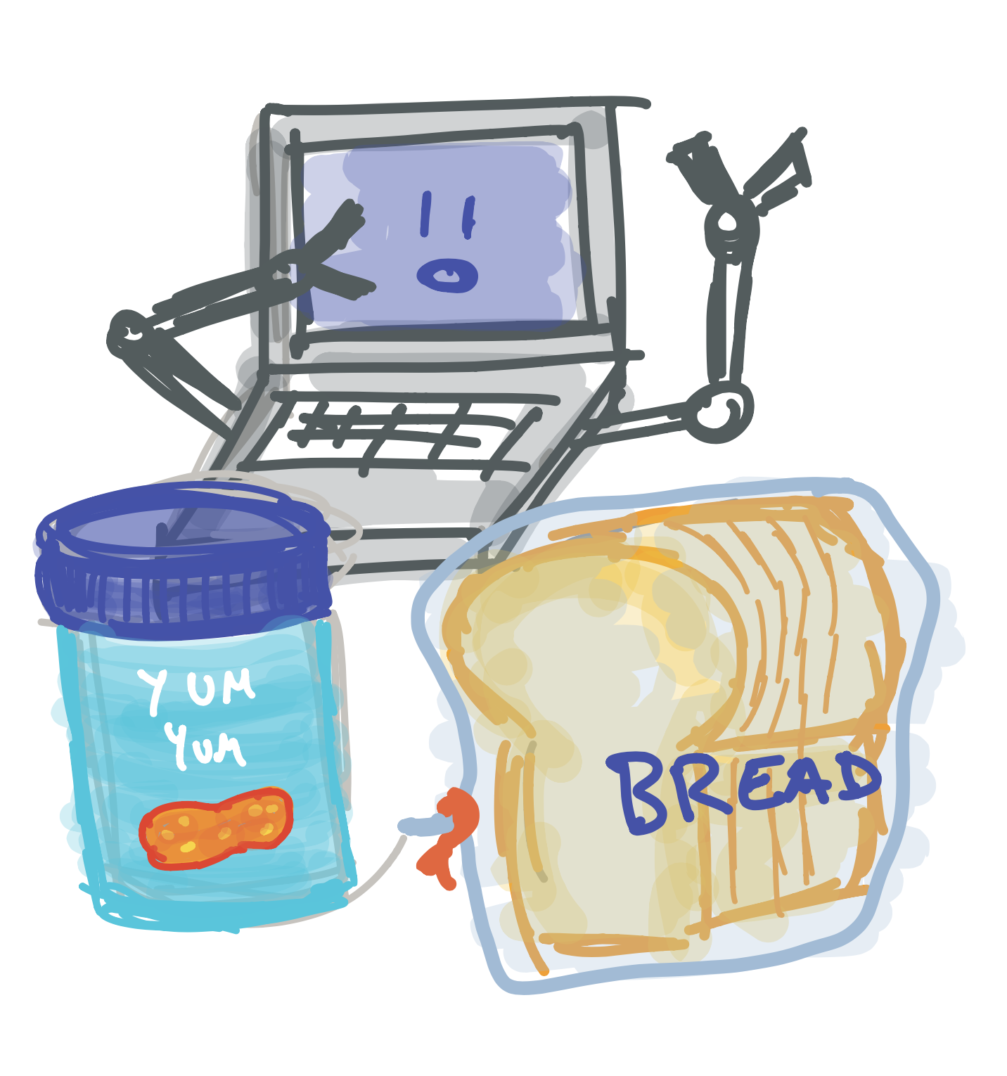 Peanut butter, bread, computer with robot arms